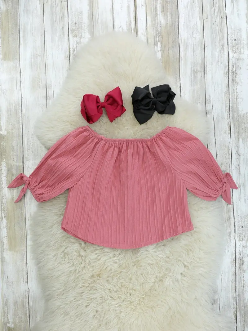 Dusty Rose Bow-Adorned Top For Girls 1