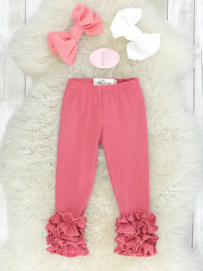 Dusty Rose Icing-Textured Ruffle Leggings 1