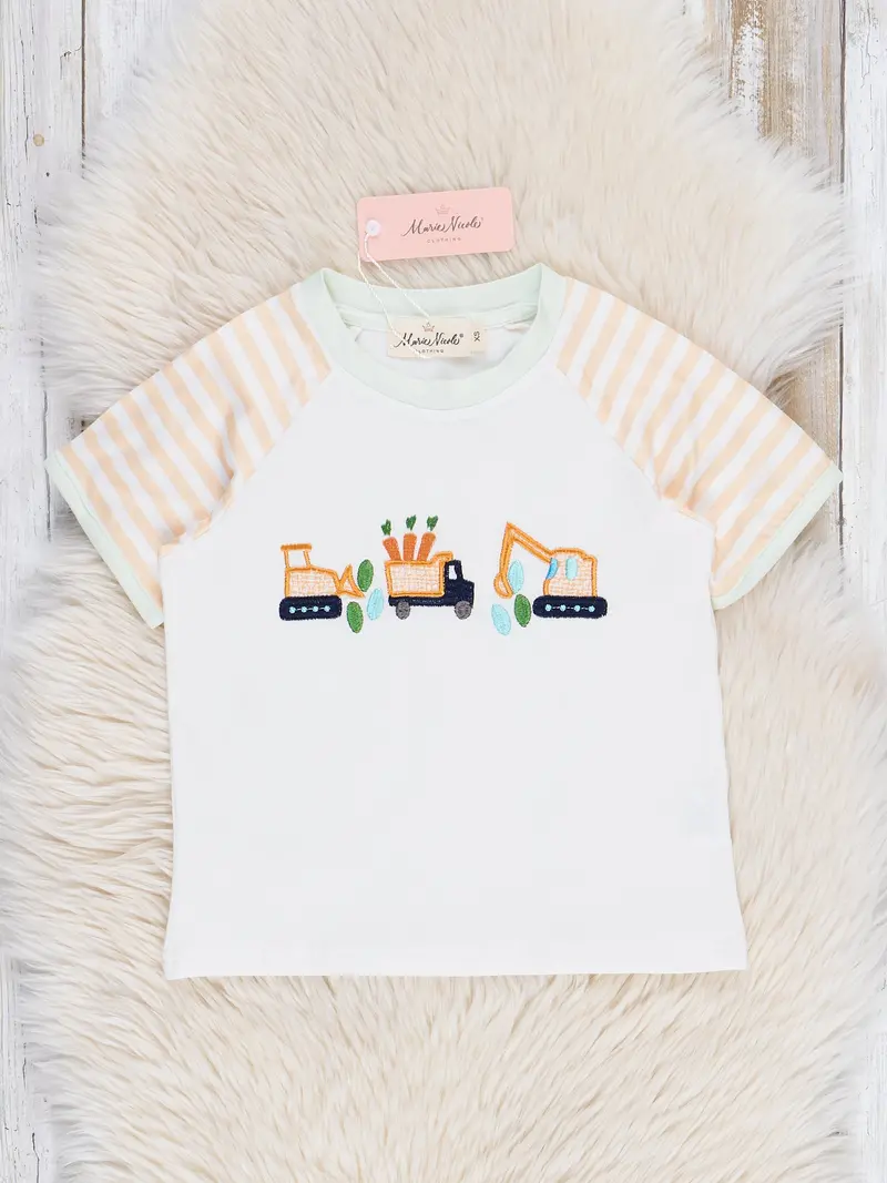 Easter Construction-Themed Striped Raglan Top 1