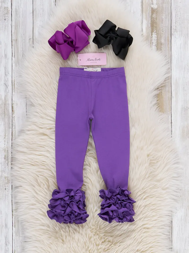 Eggplant Purple Cotton Icing-Style Ruffle Leggings 1