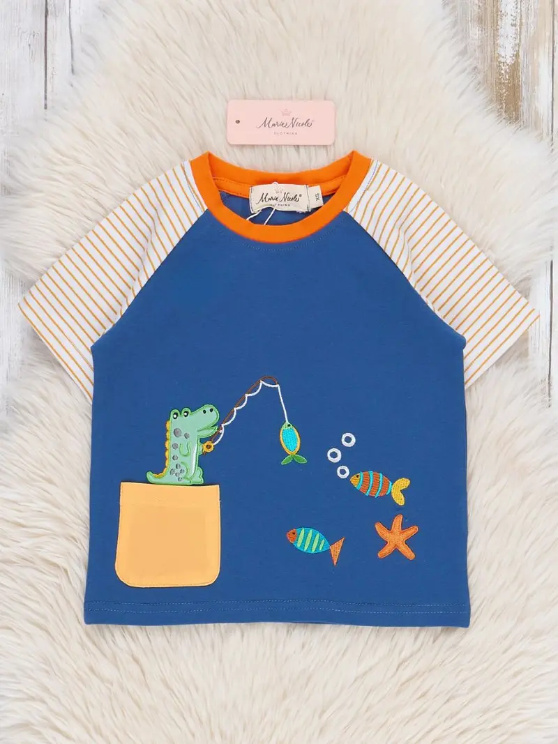 Embroidered Fishing Alligator Pocket T-Shirt 1
