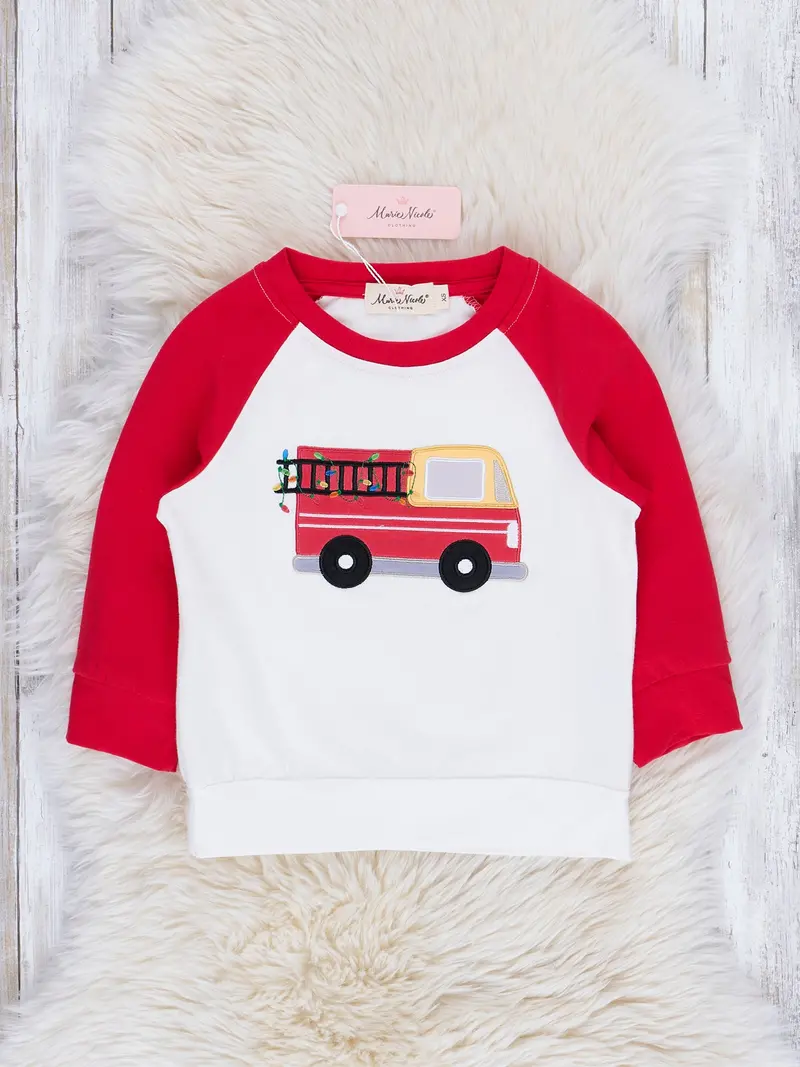 Embroidered Holiday Construction Truck Raglan Tee