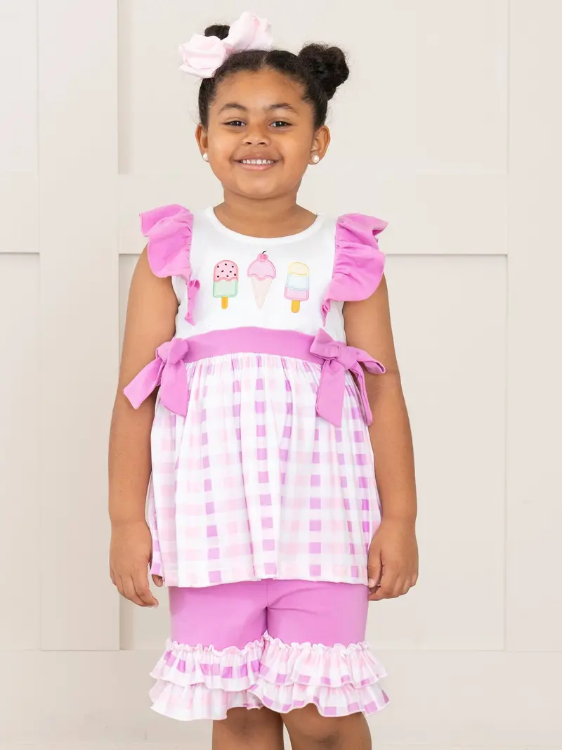 Embroidered Ice Cream Plaid Ruffle Two-Piece Outfit 1