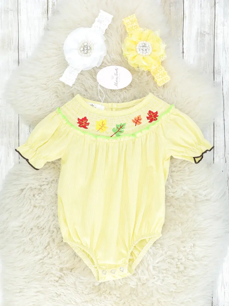 Fall-Themed Smocked Leaves Romper For Babies 1