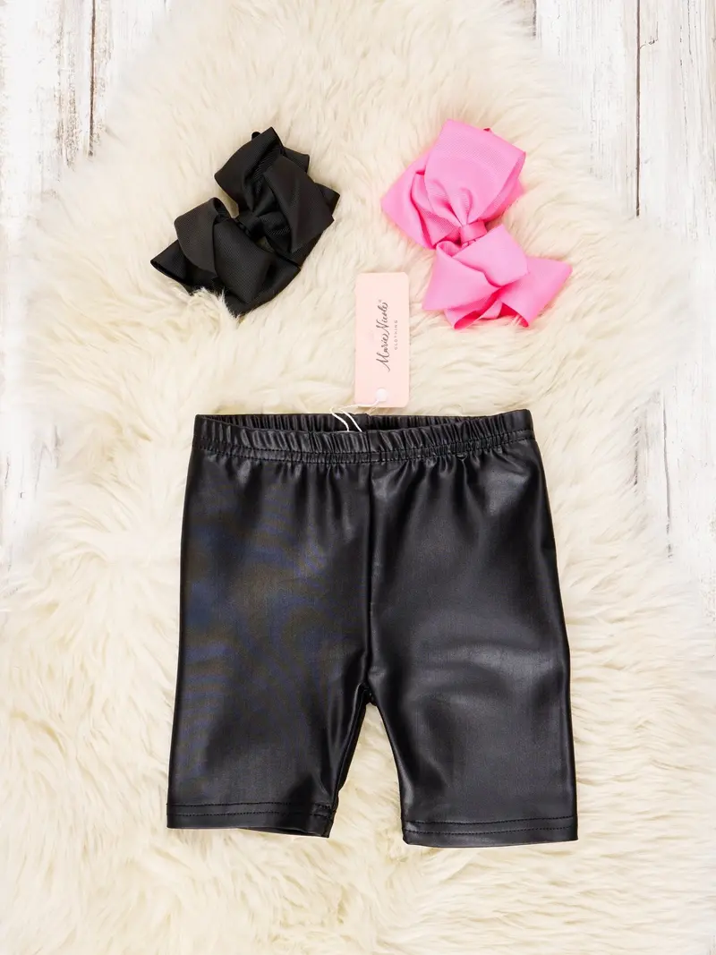 Faux Leather Full-Length Biker Shorts 1