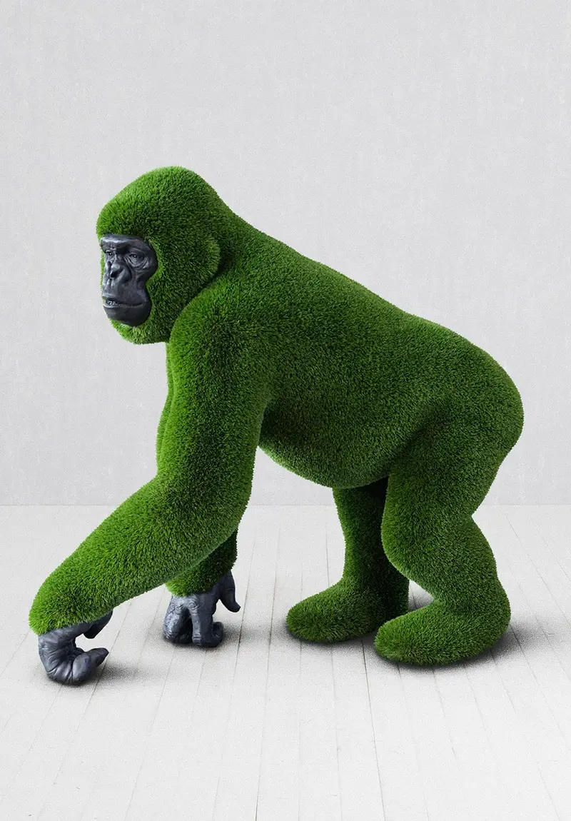 Female Gorilla Topiary Featuring Artisan-Carved Face 1