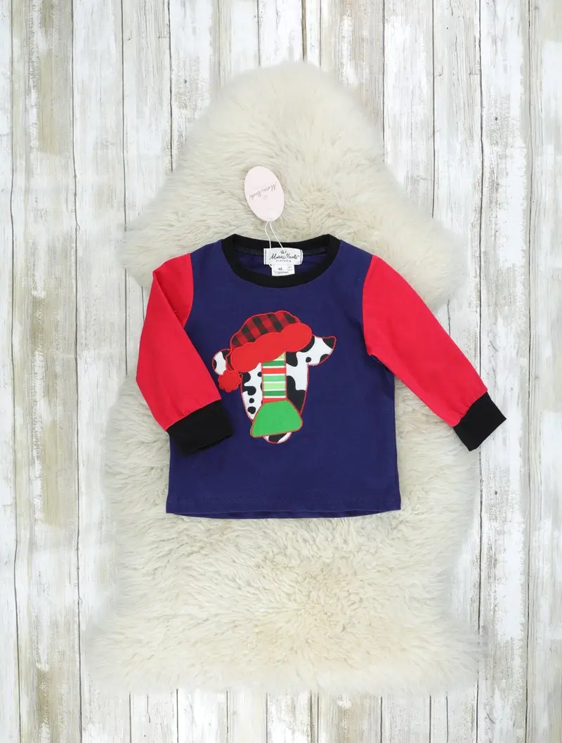 Festive Cow Print Raglan Shirt – Holiday Casual Top 1