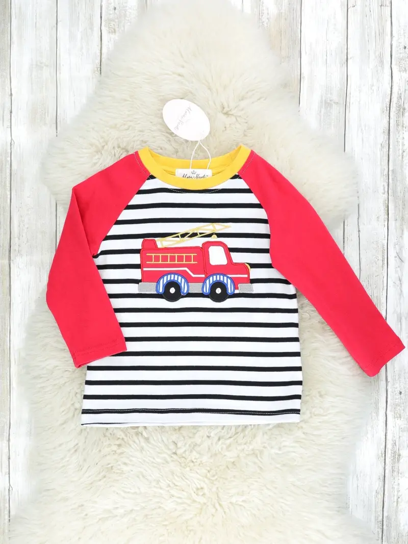 Firetruck Red Striped Raglan Shirt 1