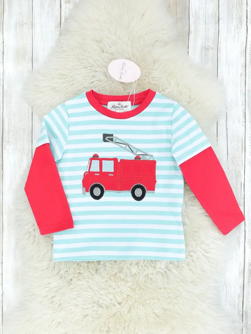Firetruck Shirt With Red & Turquoise Stripes 1