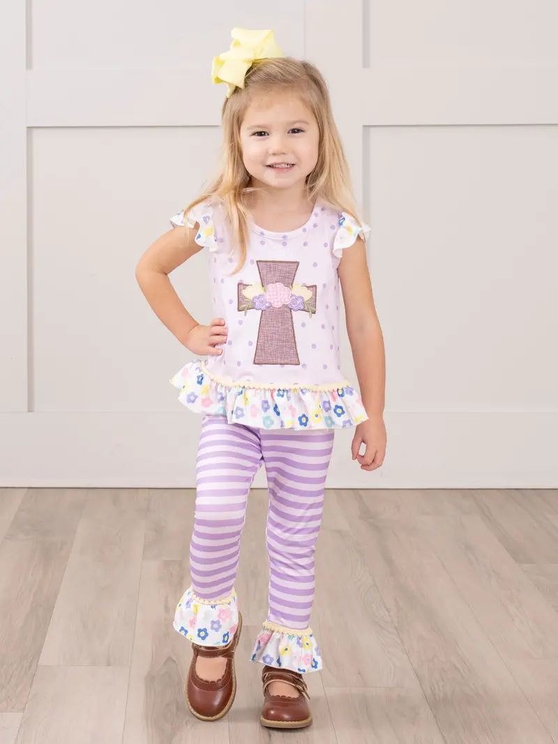 Floral Cross Easter Ruffle Two-Piece Set 1