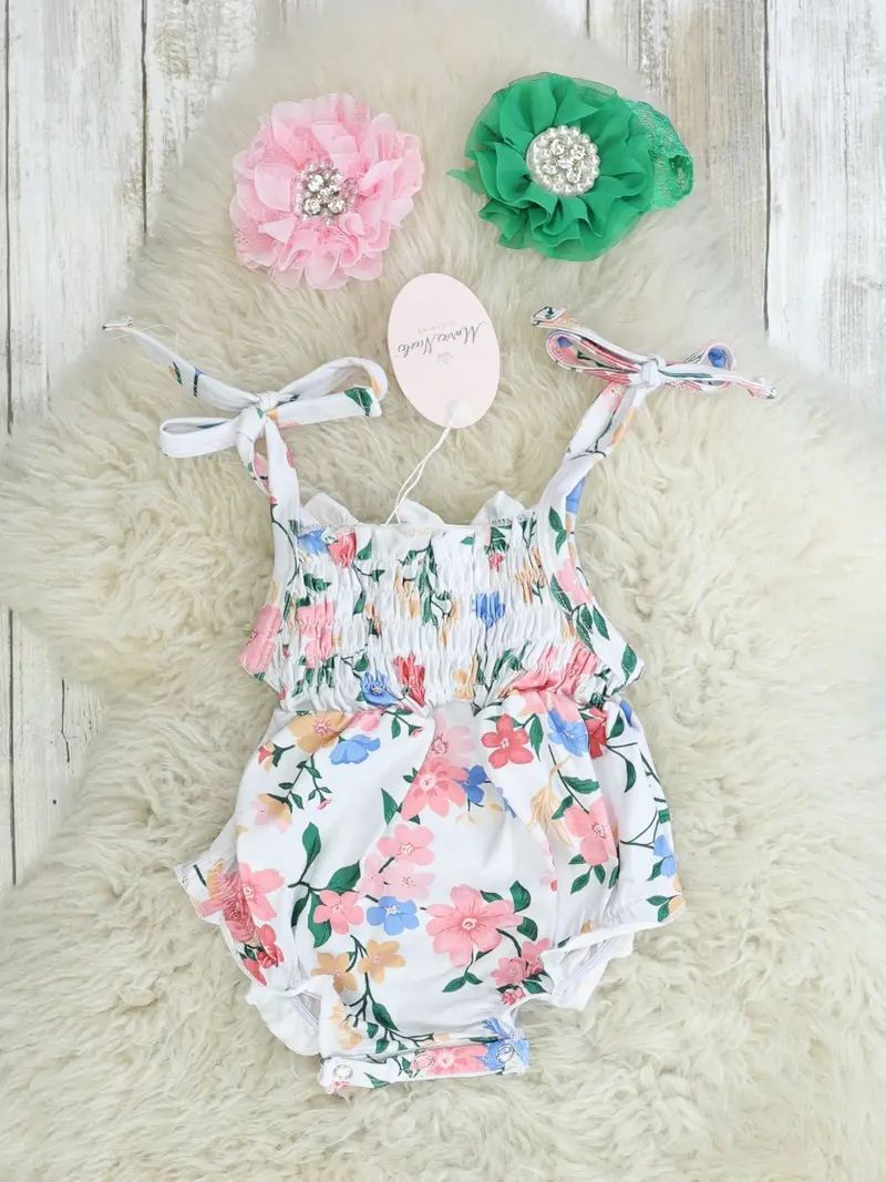 Floral Smocked Bubble Romper For Kids 1