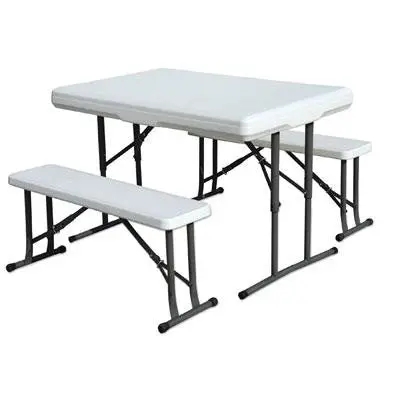 Folding Table With Integrated Bench Seats – Compact White Outdoor Dining Set 1