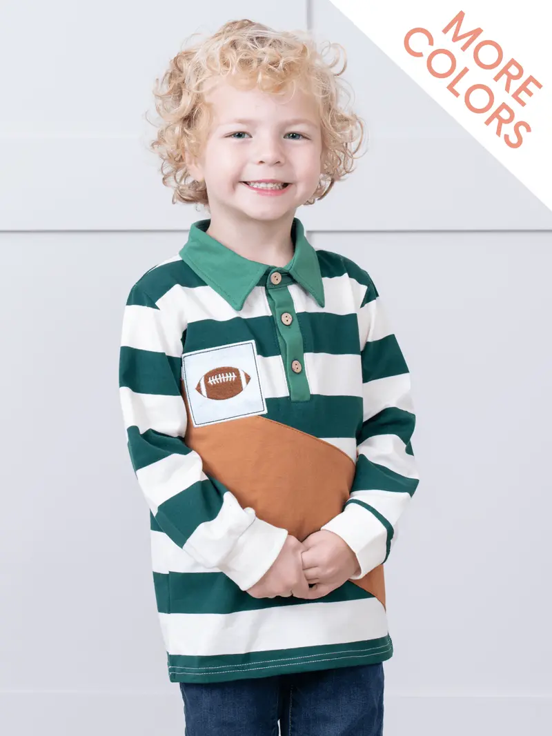 Football Stripe Long Sleeve Polo Shirt 1