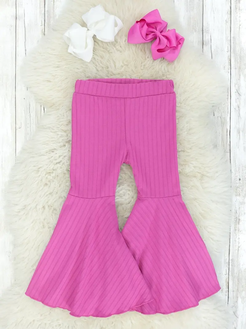 Fuchsia Ribbed Bell Bottom Pants 1