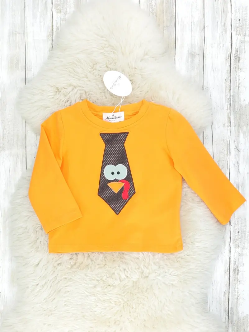 Fun Orange Turkey Tie Long Sleeve Shirt For Toddlers 1