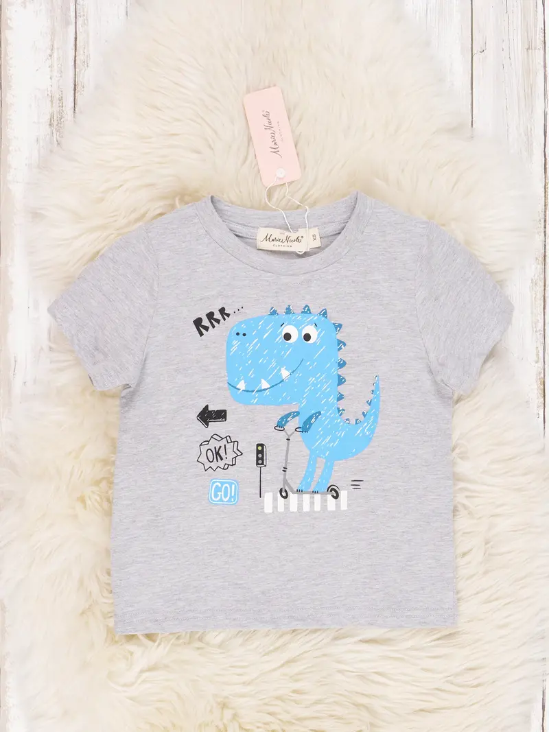 Fun Scooter And Dinosaur Print Graphic T-Shirt 1