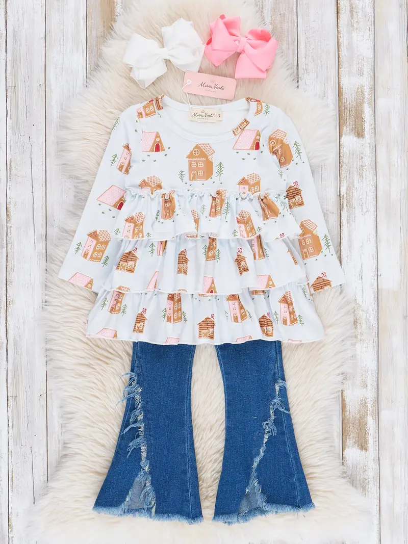 Gingerbread House Denim Bell Bottom Outfit 1