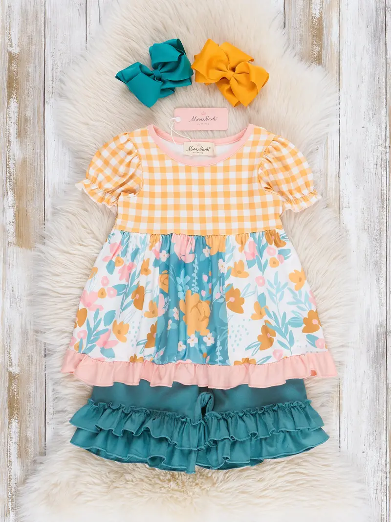 Gingham Garden Ruffle Baby Outfit 1