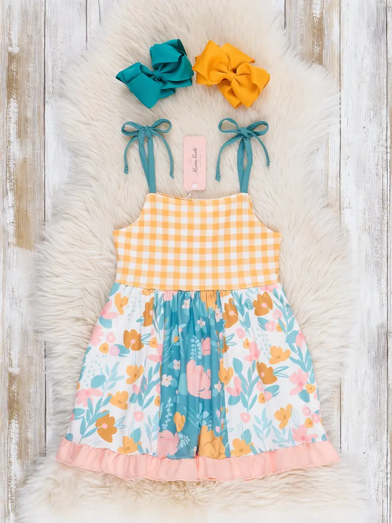 Gingham Garden Tiered Ruffle Dress For Girls 1