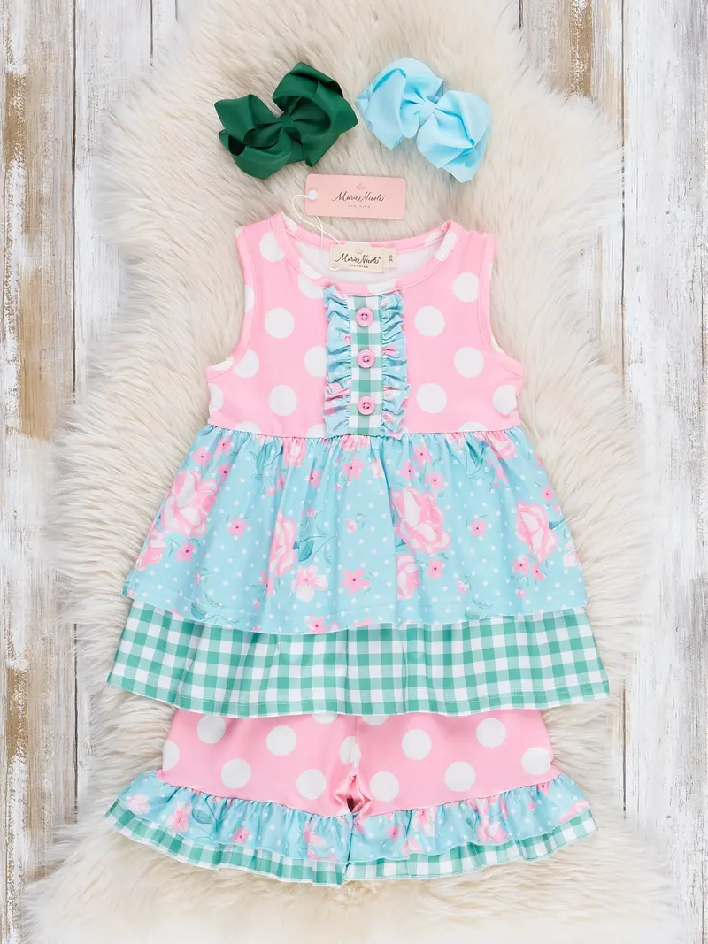 Gingham Polka Dot Garden Ruffle Matching Outfit 1