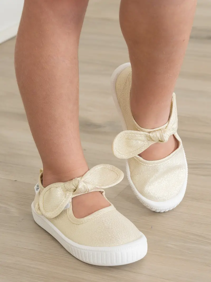 Girls' Gold Glitter Mary Jane Sneakers With Sparkly Bow 1