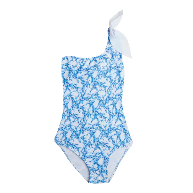 Girls' Lily-Floral One-Shoulder One-Piece Swimsuit 1