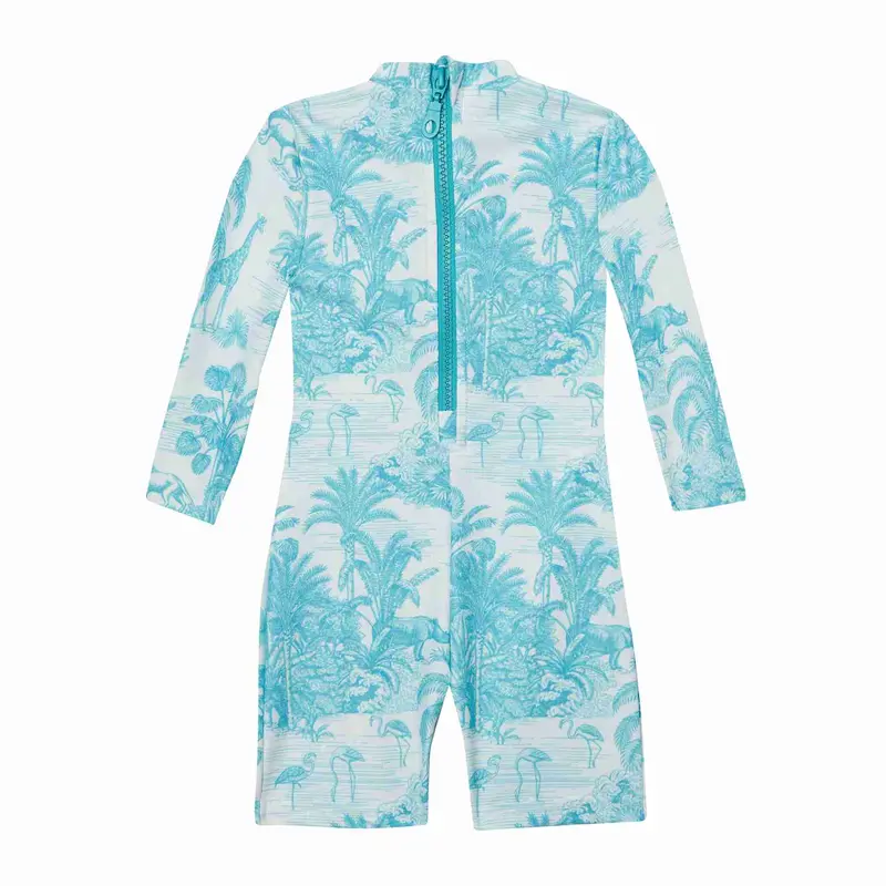 Girls' Long-Sleeve One-Piece Bodysuit – Jungle Turquoise 1