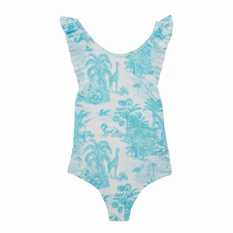 Girls' Pleated One-Piece Dress – Jungle Turquoise 1