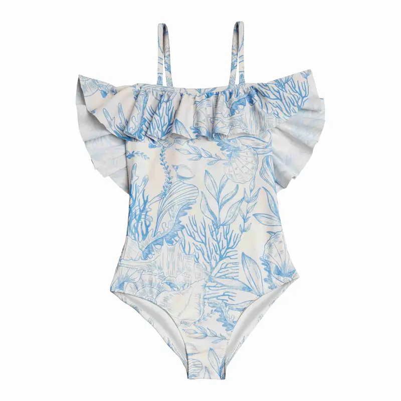 Girls' Thalassa Blue Ruffled One-Piece Swimsuit 1