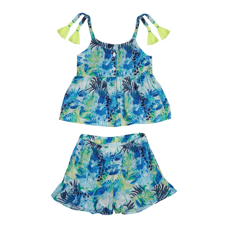 Girls' Top And Shorts Set – Aquatic Print 1