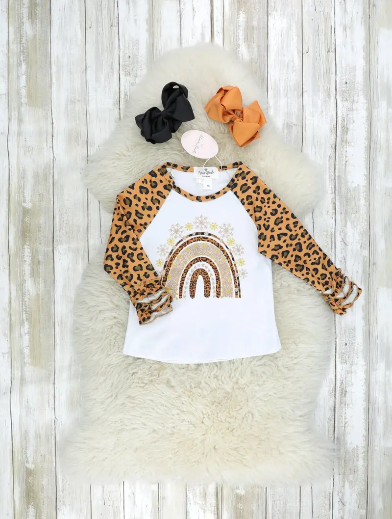 Golden Leopard Print Rainbow Raglan Holiday Tee 1