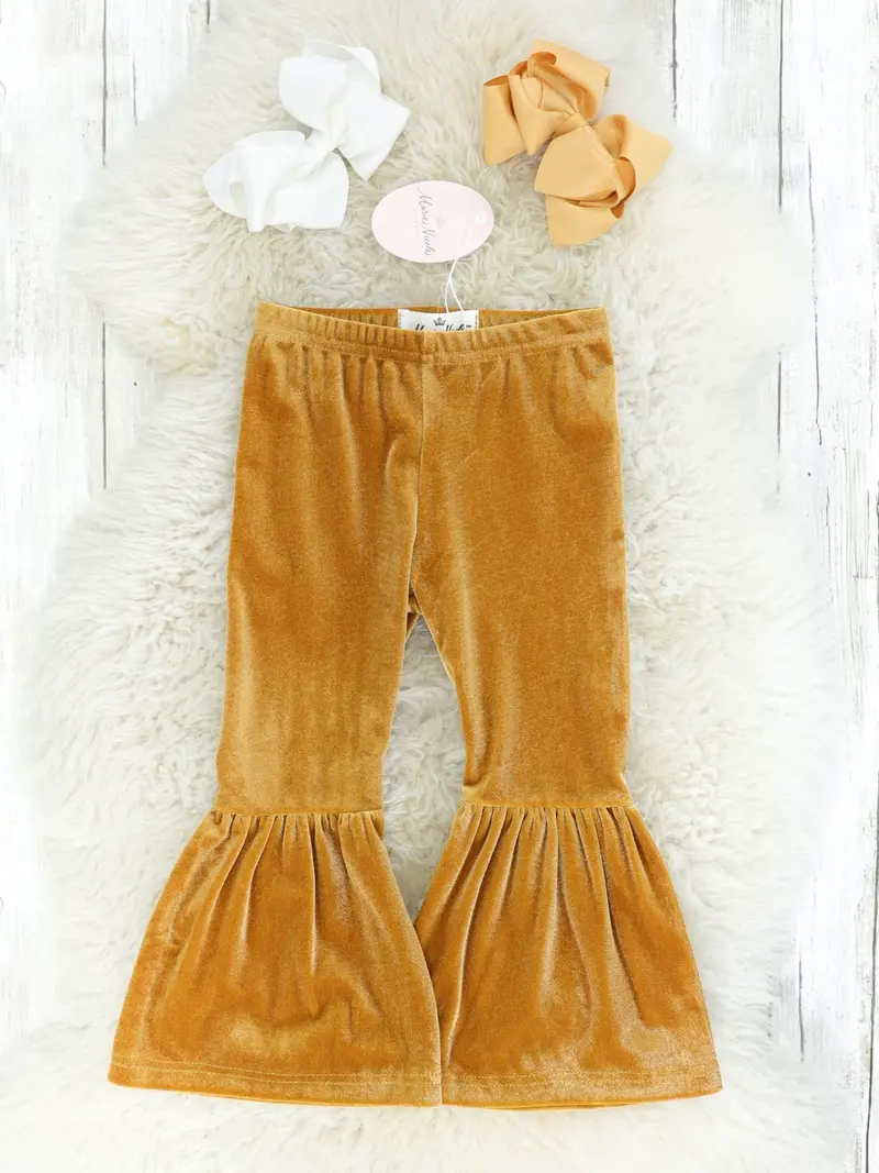 Golden Velvet Bell Bottom Pants 1