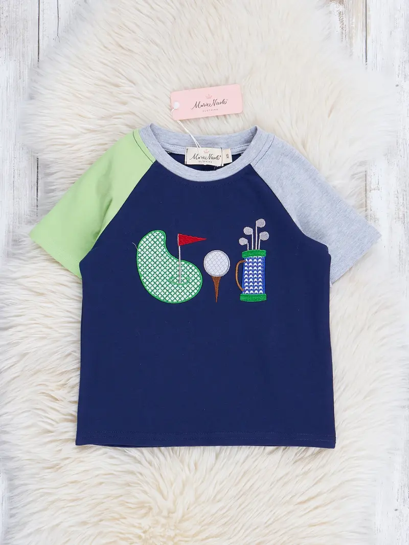 Golf-Inspired Embroidered Raglan Top In Navy 1
