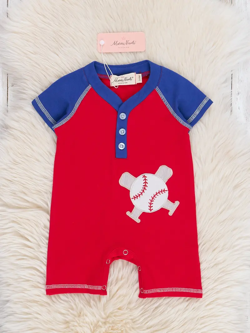 Grand Slam Henley Romper With Embroidered Accents 1
