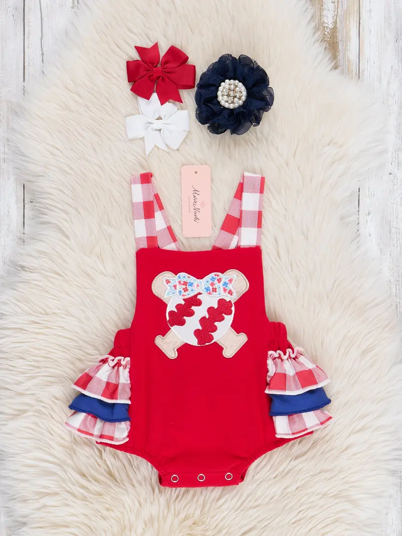 Grand Slam Ruffle Bubble Romper With Baseball Details 1