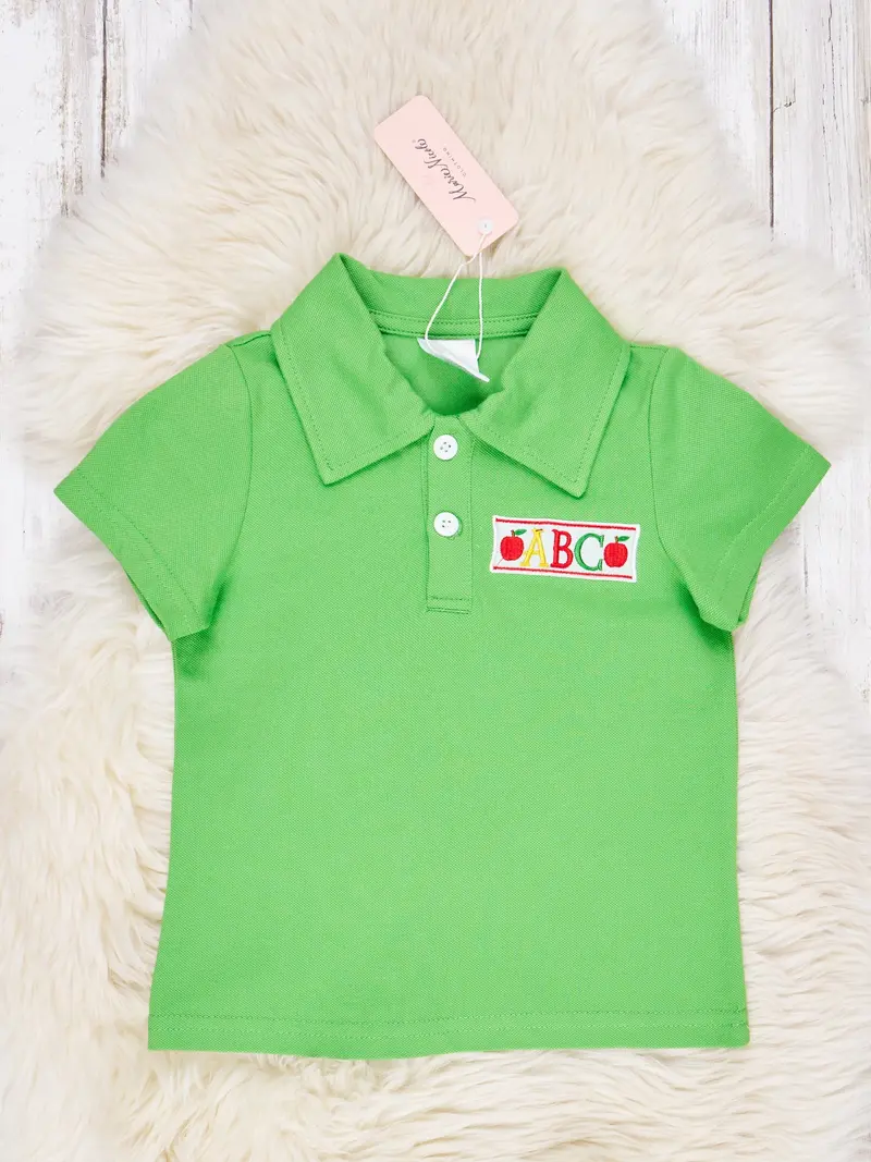 Green Abc Letter Print Polo Shirt 1