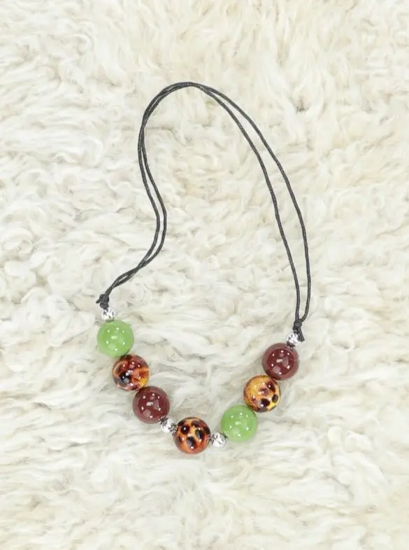 Green And Brown Adjustable Bubblegum Choker Necklace 1