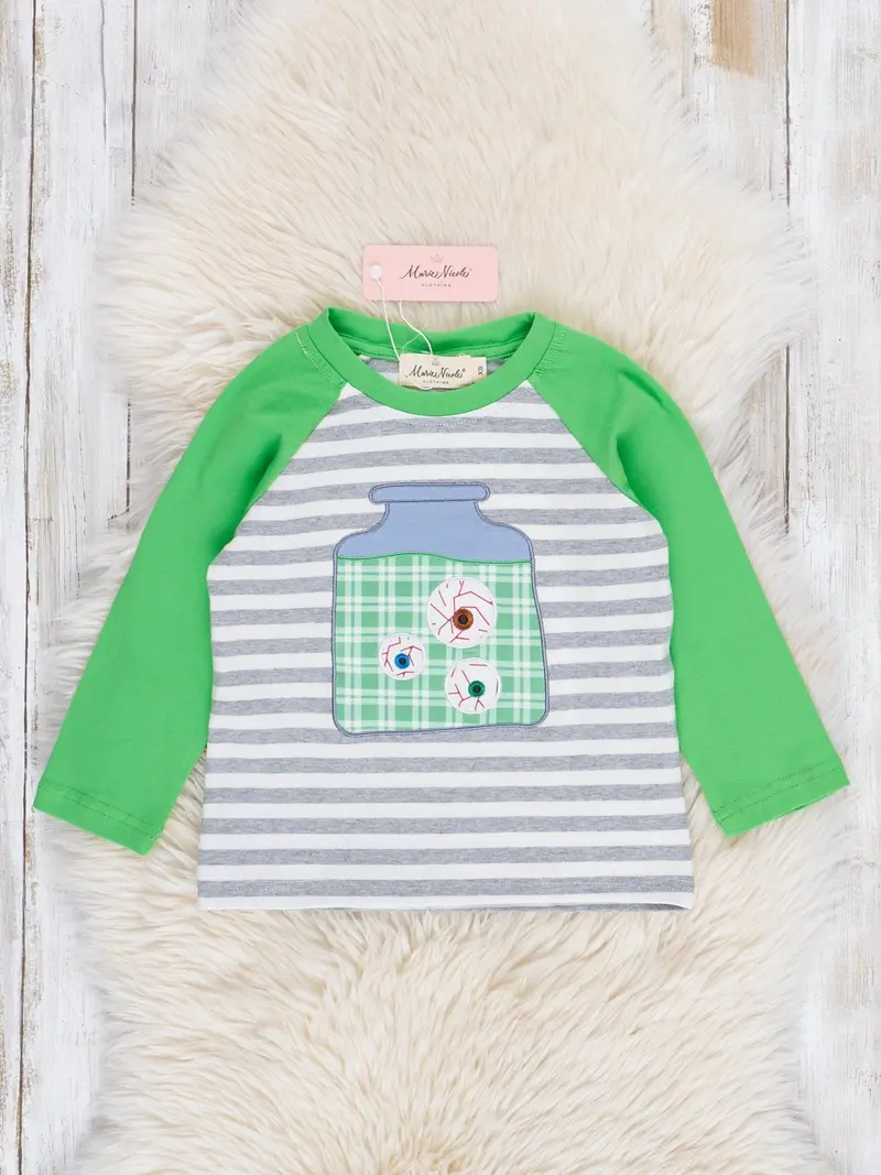 Green And Grey Monster Eyeball Striped Top 1