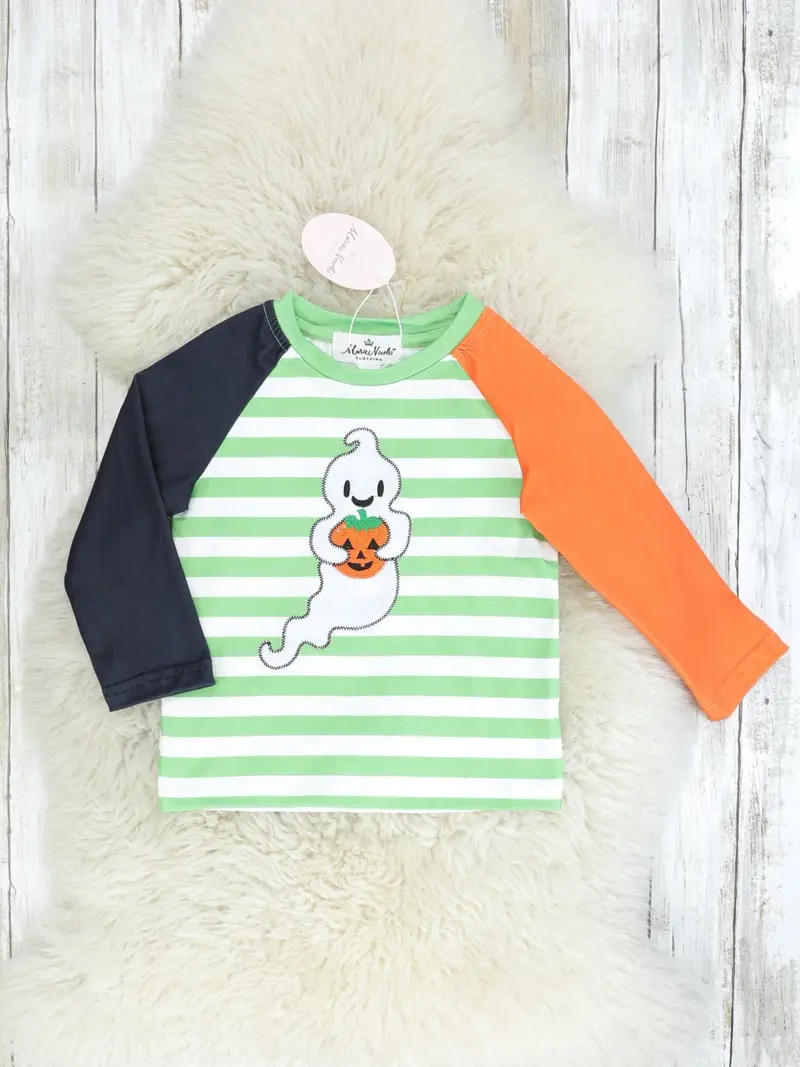 Green And Orange Pumpkin Ghoul Graphic Long Sleeve Shirt 1