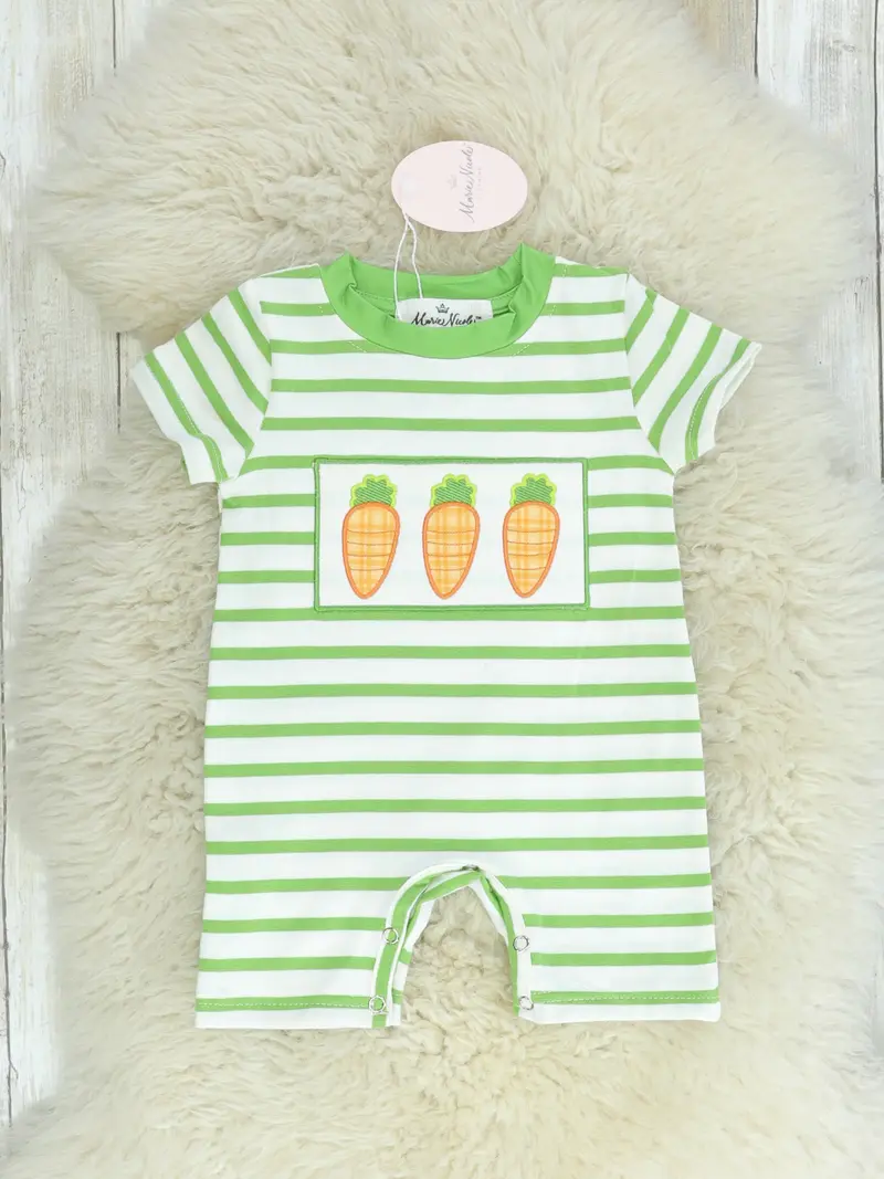 Green Carrot Print Ruffle Romper For Babies 1