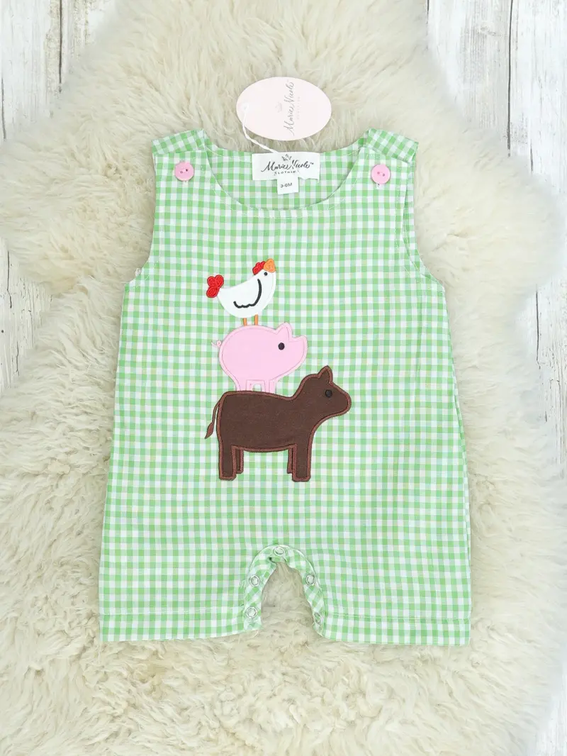 Green Checkered Farm Animal Jumpsuit (Johnny Style) 1