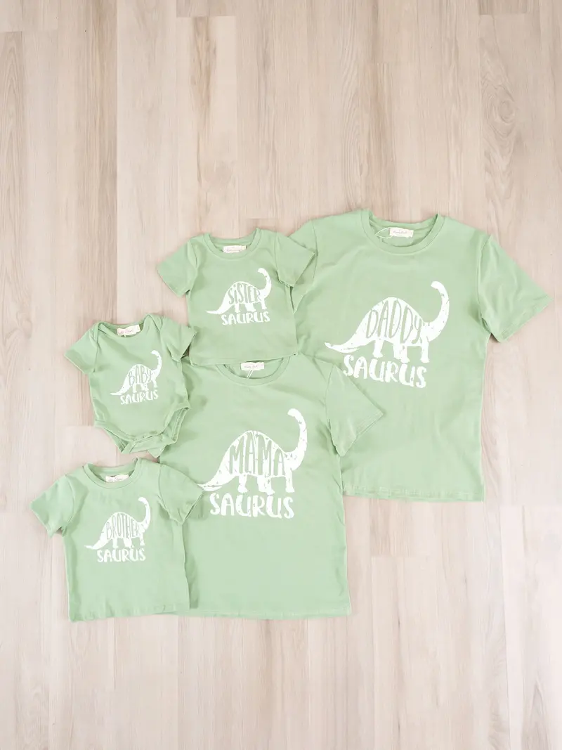 Green Dinosaur Family Graphic T-Shirt 1