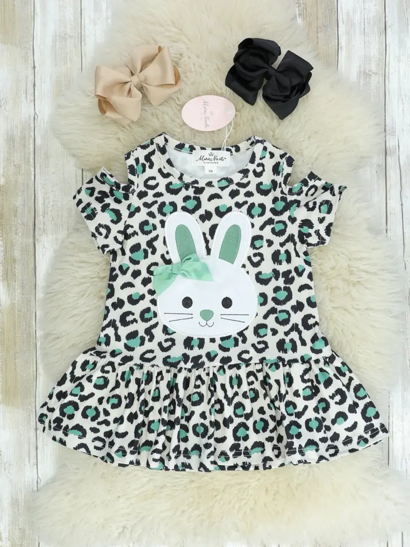 Green Leopard Bunny Ruffle Dress For Toddlers 1
