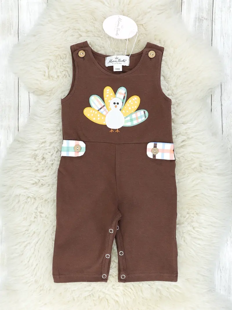 Green Plaid Turkey Romper With Ruffled Details 1