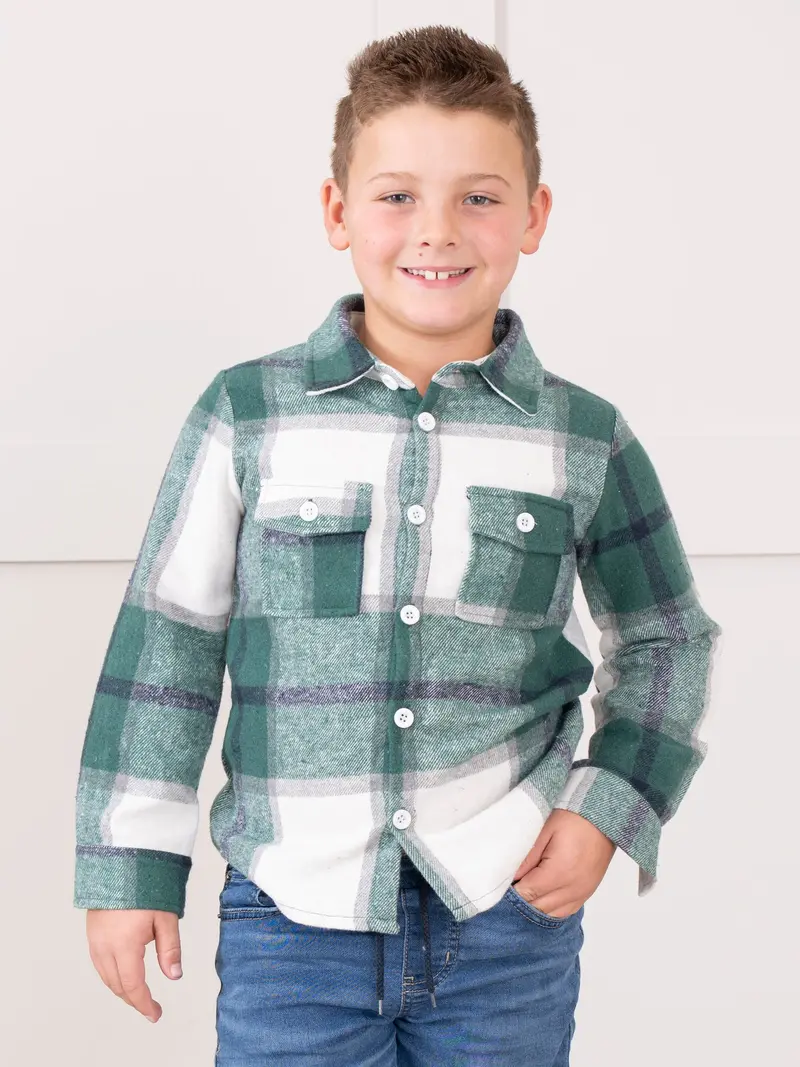 Green Pocket Flannel Button-Up Shirt 1
