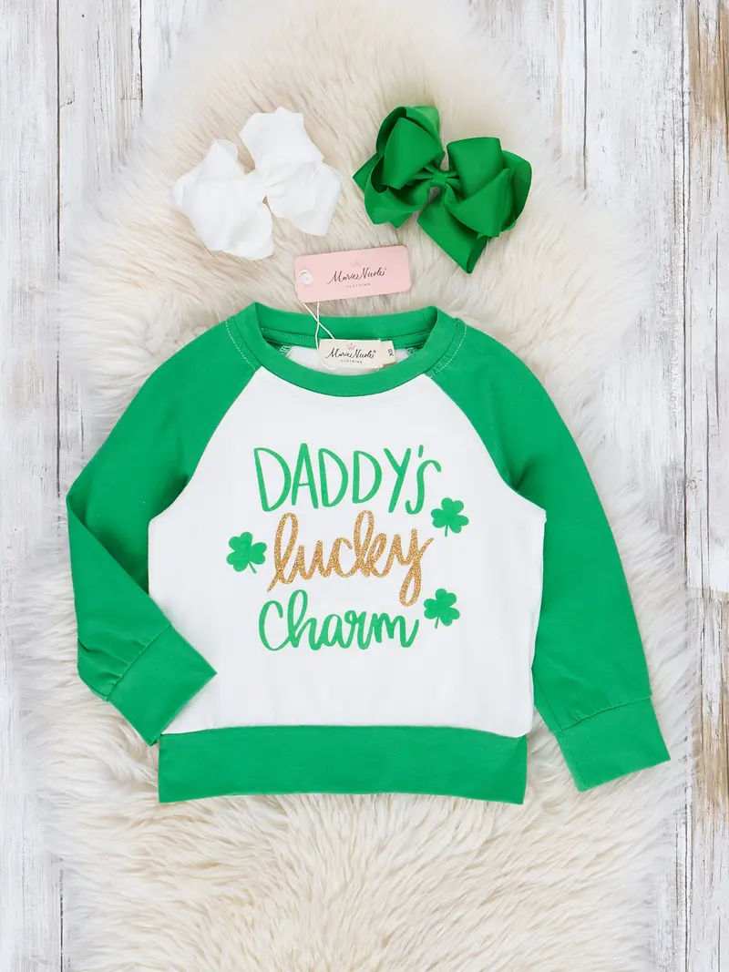Green Raglan Daddy'S Lucky Charm Everyday Shirt 1