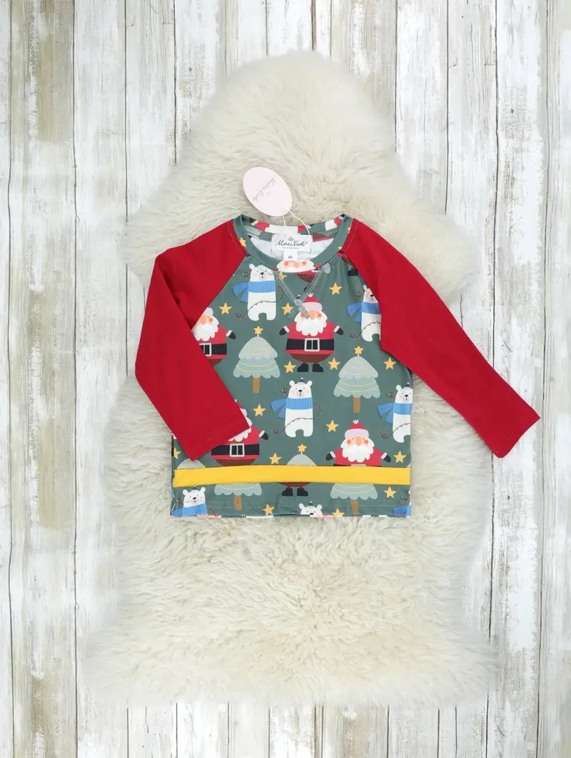 Green Santa Graphic Holiday Shirt 1