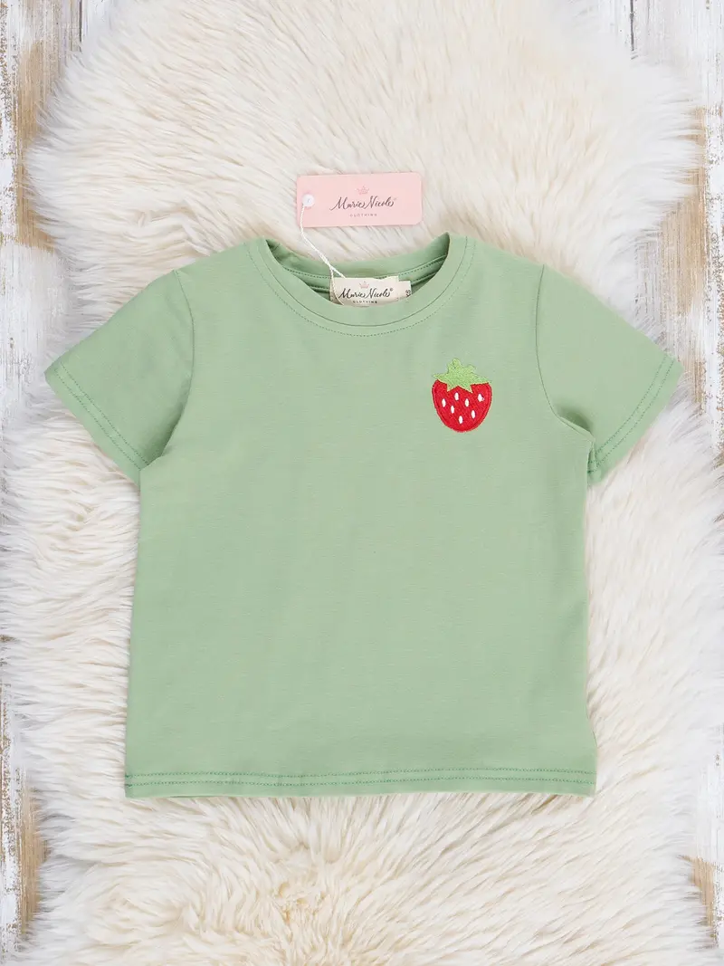 Green Strawberry-Embroidered Short-Sleeve Shirt 1