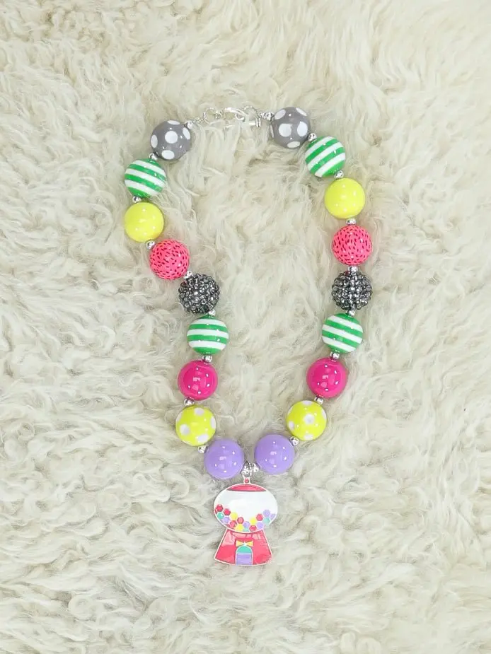 Green Striped Bubblegum Machine Pendant Necklace 1