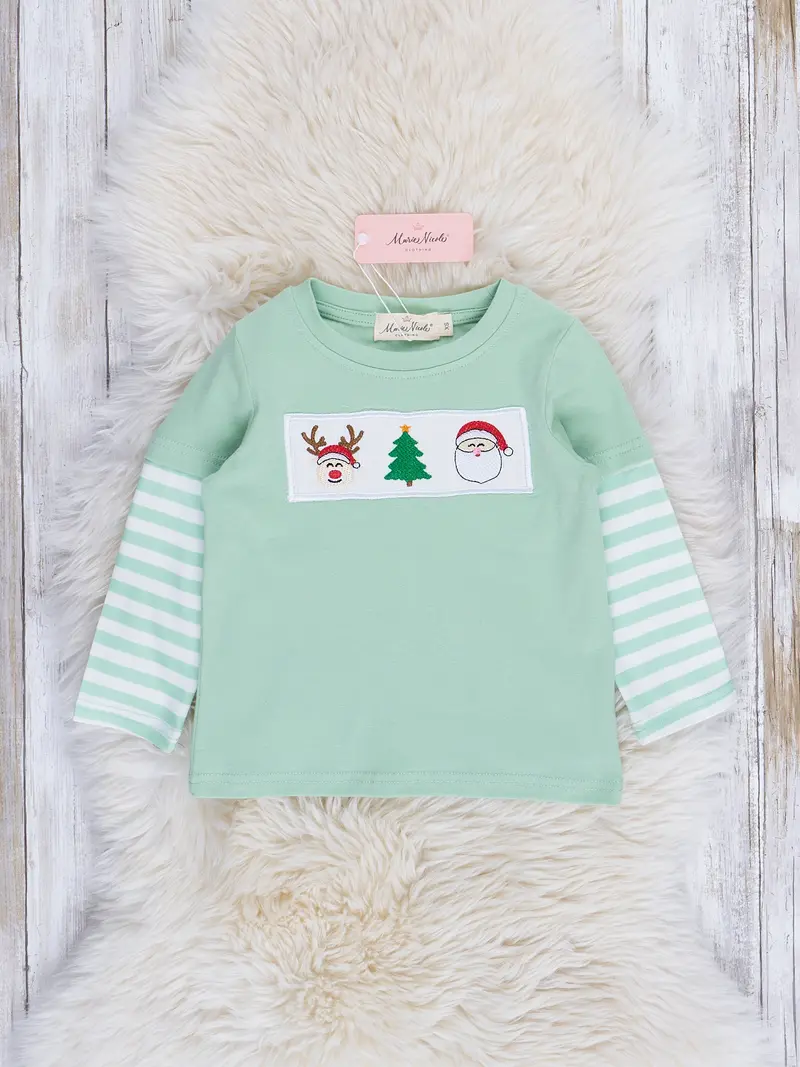 Green Striped Holiday Smocked Shirt 1